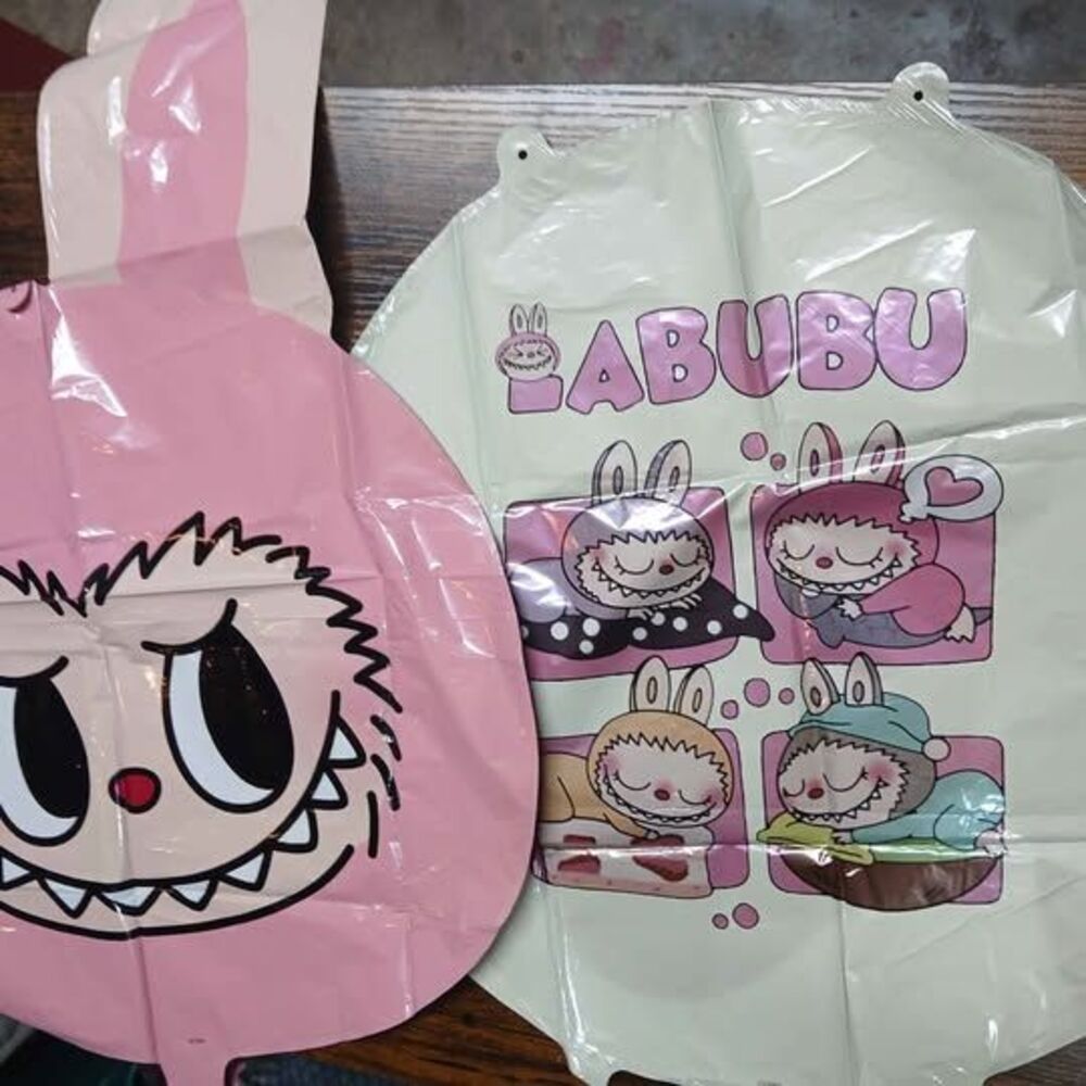 Labubu Foil Balloons - Pink Rabbit Head & Sleeping Characters, 4ct